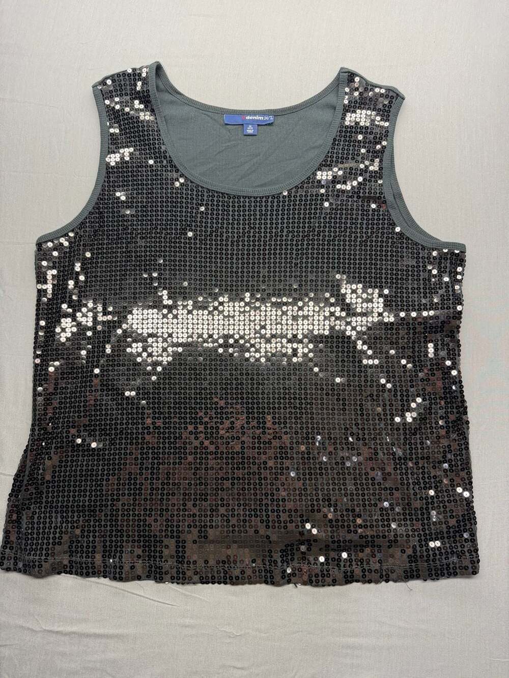 denim 24/7 Womens Scoop Neck Sleeveless Sequin Embellished Tank Top